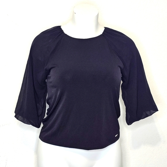 Calvin Klein Black Fitted Blouse with 3/4 Sleeves - Picture 1 of 10